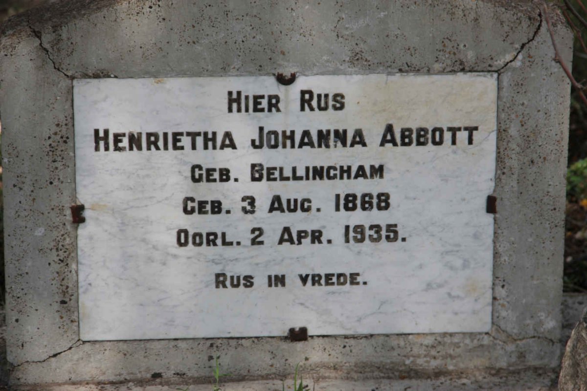ABBOTT Henrietha Johanna nee BELLINGHAM 1868-1935