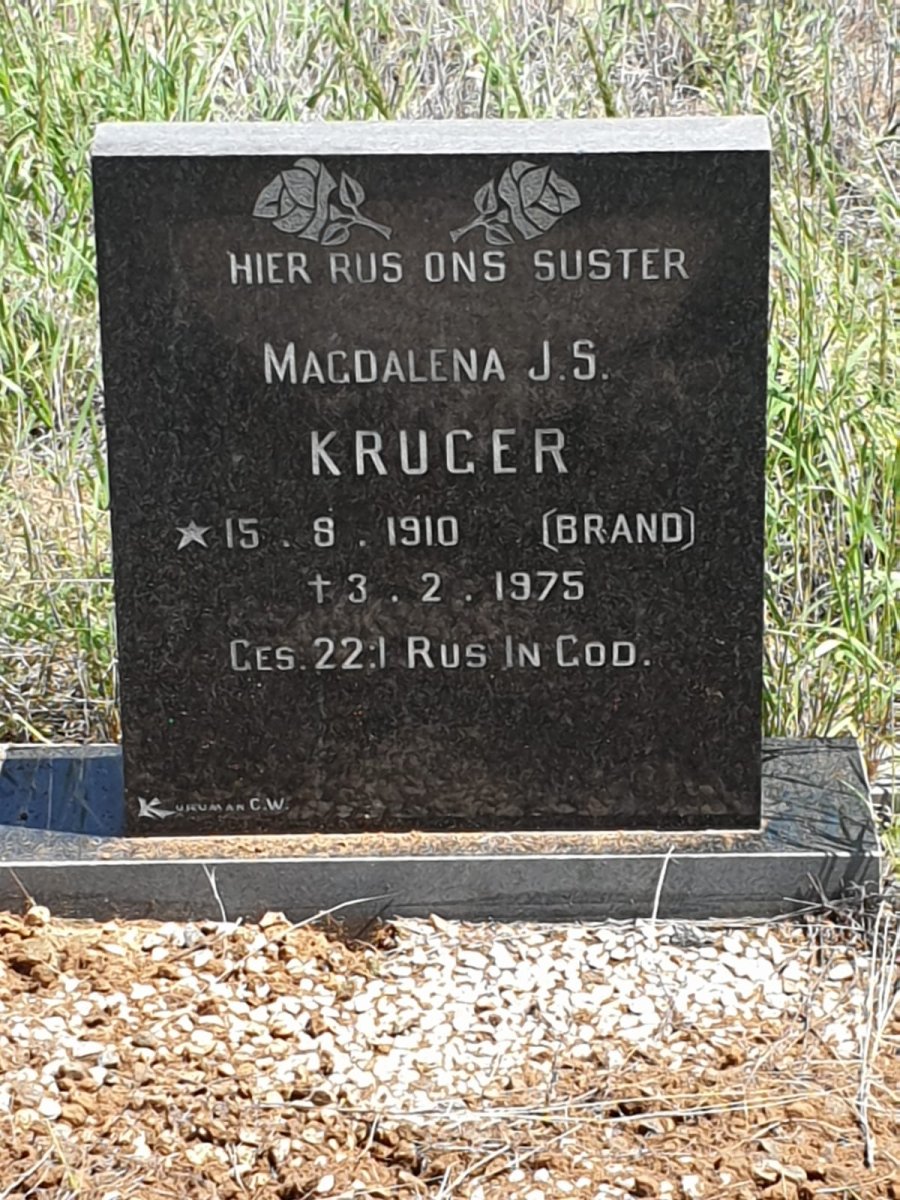 KRUGER Magdalena J.S. nee BRAND 1910-1975
