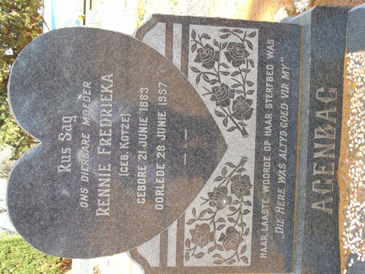 AGENBAG Rennie Fredrieka neé KOTZE 1883-1957