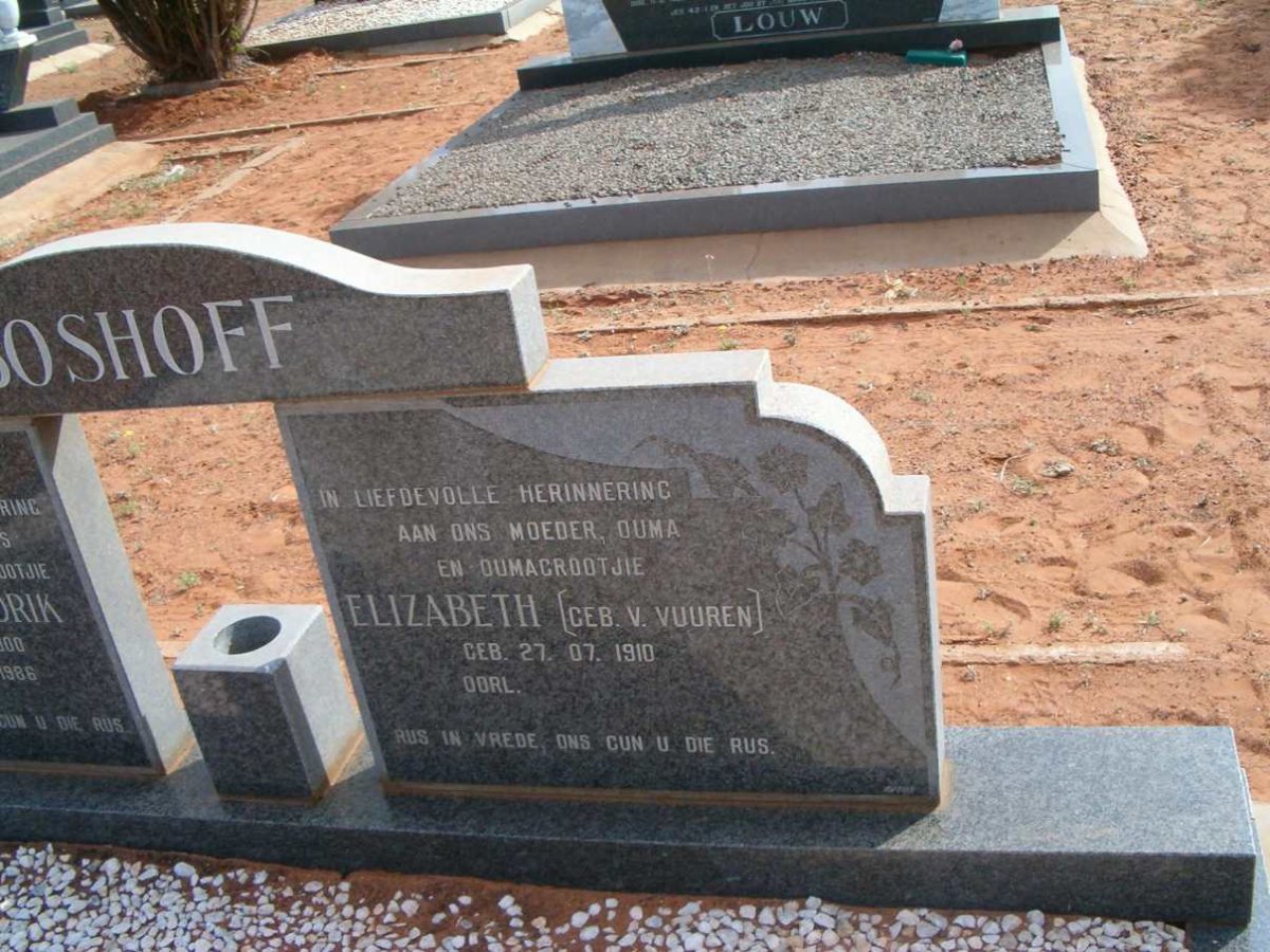 BOSHOFF ?? 19?? &amp; 1986 &amp; Elizabeth V. VUUREN 1910-