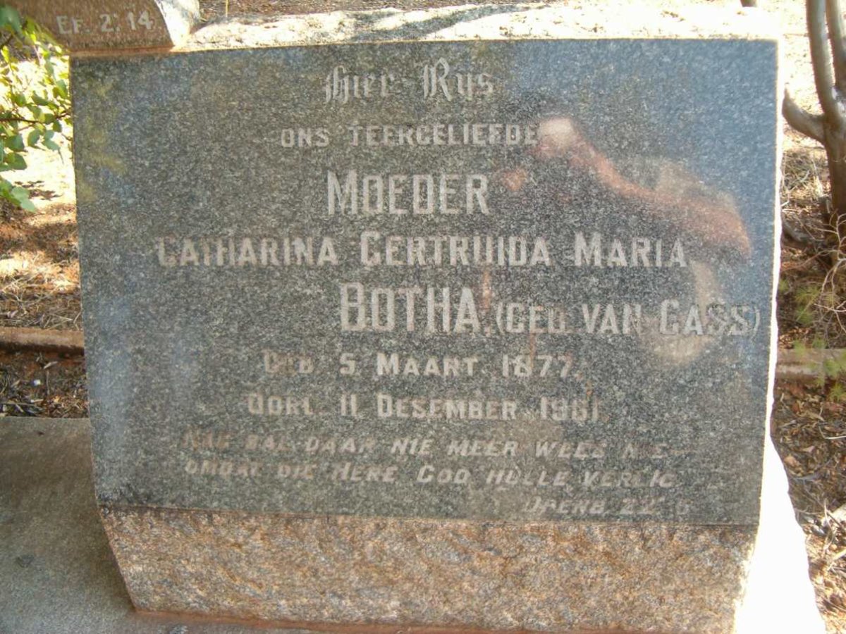 BOTHA Catherina Gertruida Maria nee VAN GASS 1877-1961