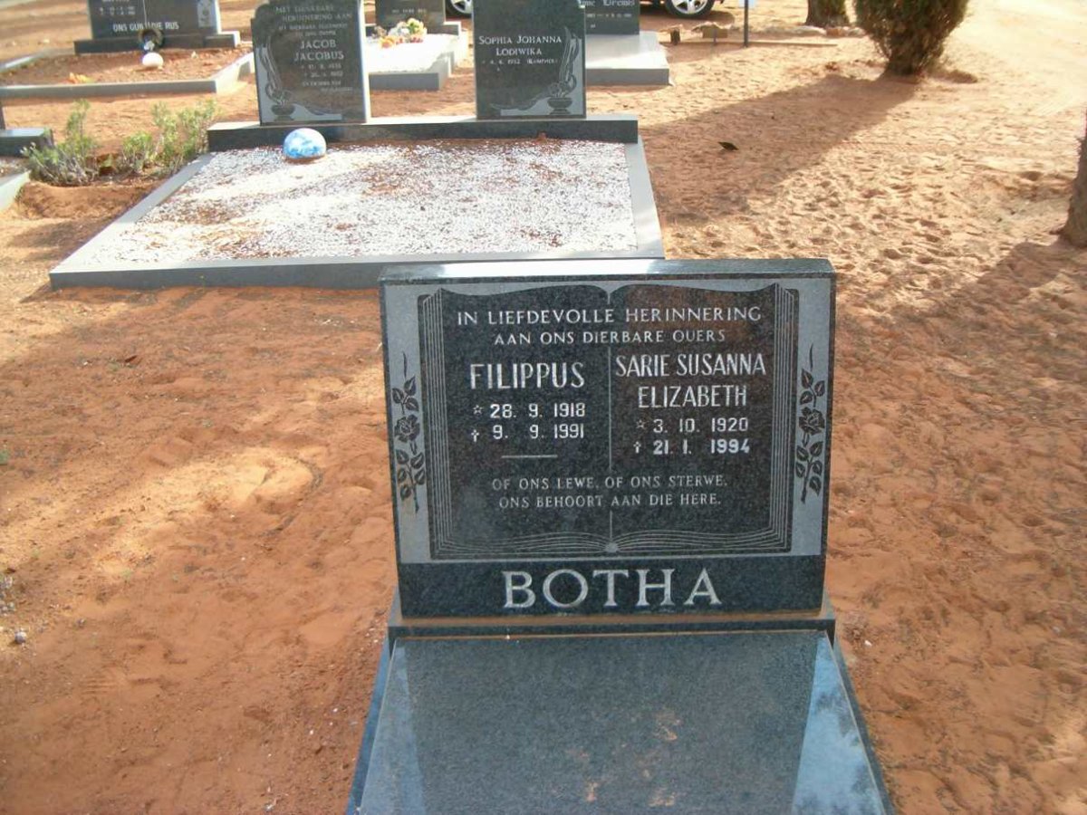 BOTHA Filippus 1918-1991 &amp; Sarie Susanna Elizabeth 1920-1994