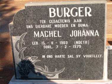 BURGER Machel Johanna nee NOETH 1909-1979