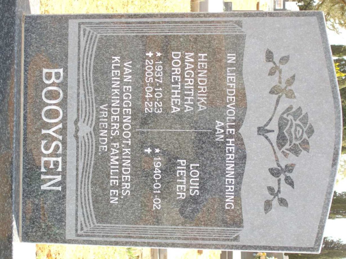 BOOYSEN Louis Pieter 1940- &amp; Hendrika Magritha Dorethea 1937-2005