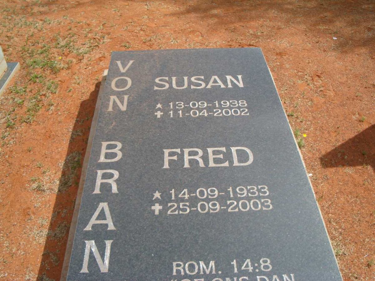 BRANDIS Fred, von 1933-2003 &amp; Susan 1938-2002