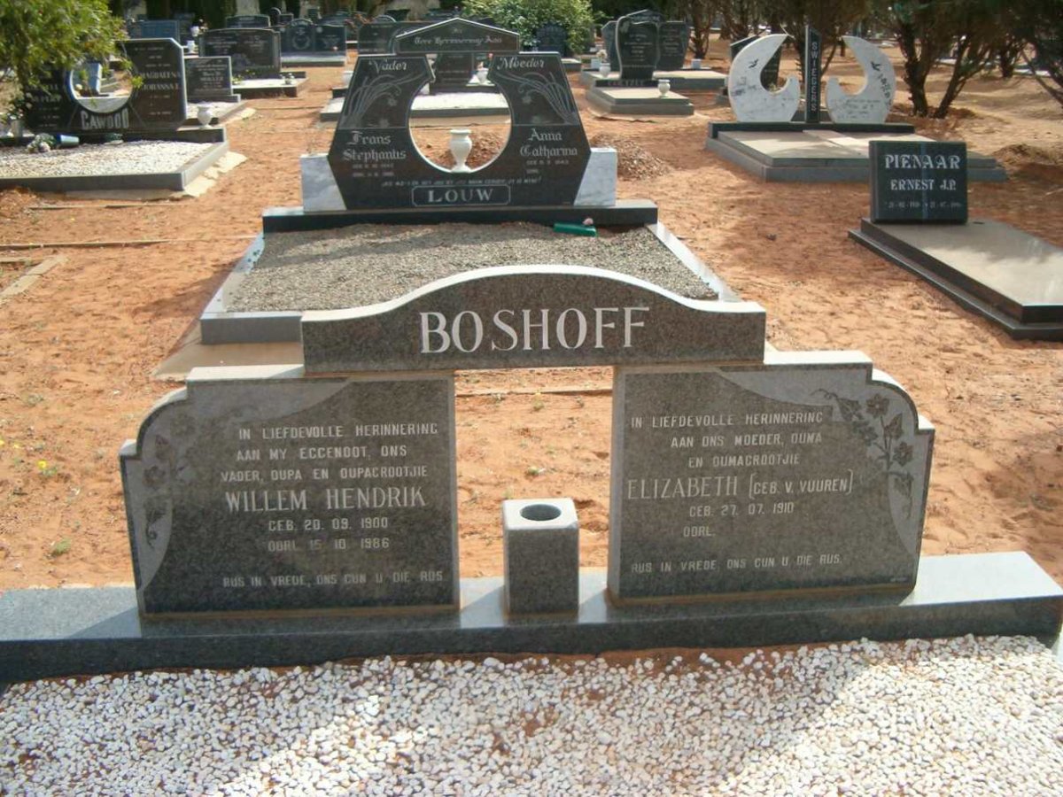 BOSHOFF Willem Hendrik 1900-1986 &amp; Elizabeth V. VUUREN 1910-