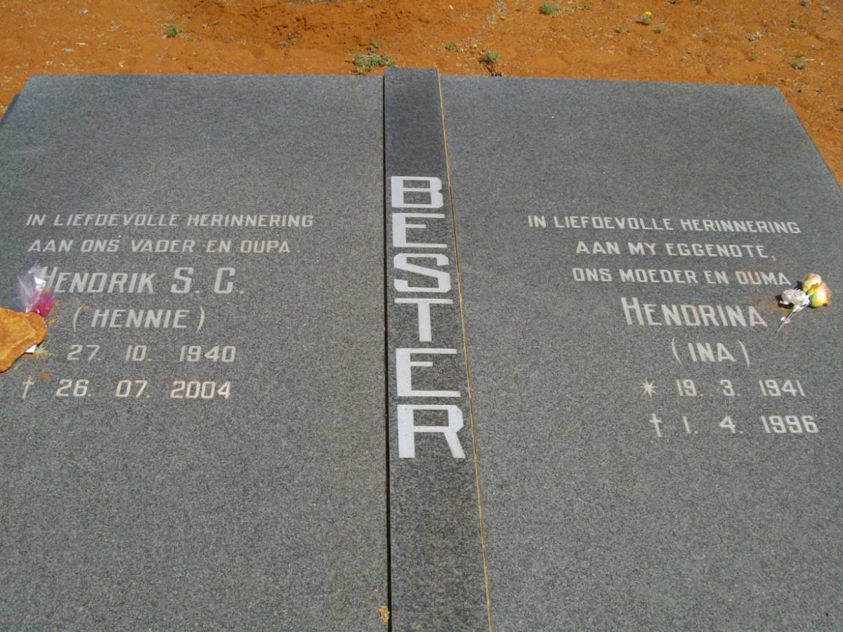 BESTER Hendrik S.C. 1940-2004 &amp; Hendrina 1941-1996