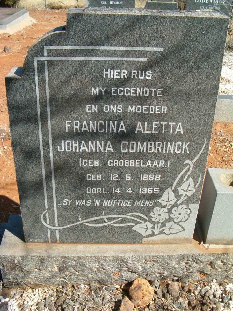 COMBRINCK Francina Aletta Johanna nee GROBBELAAR 1888-1965