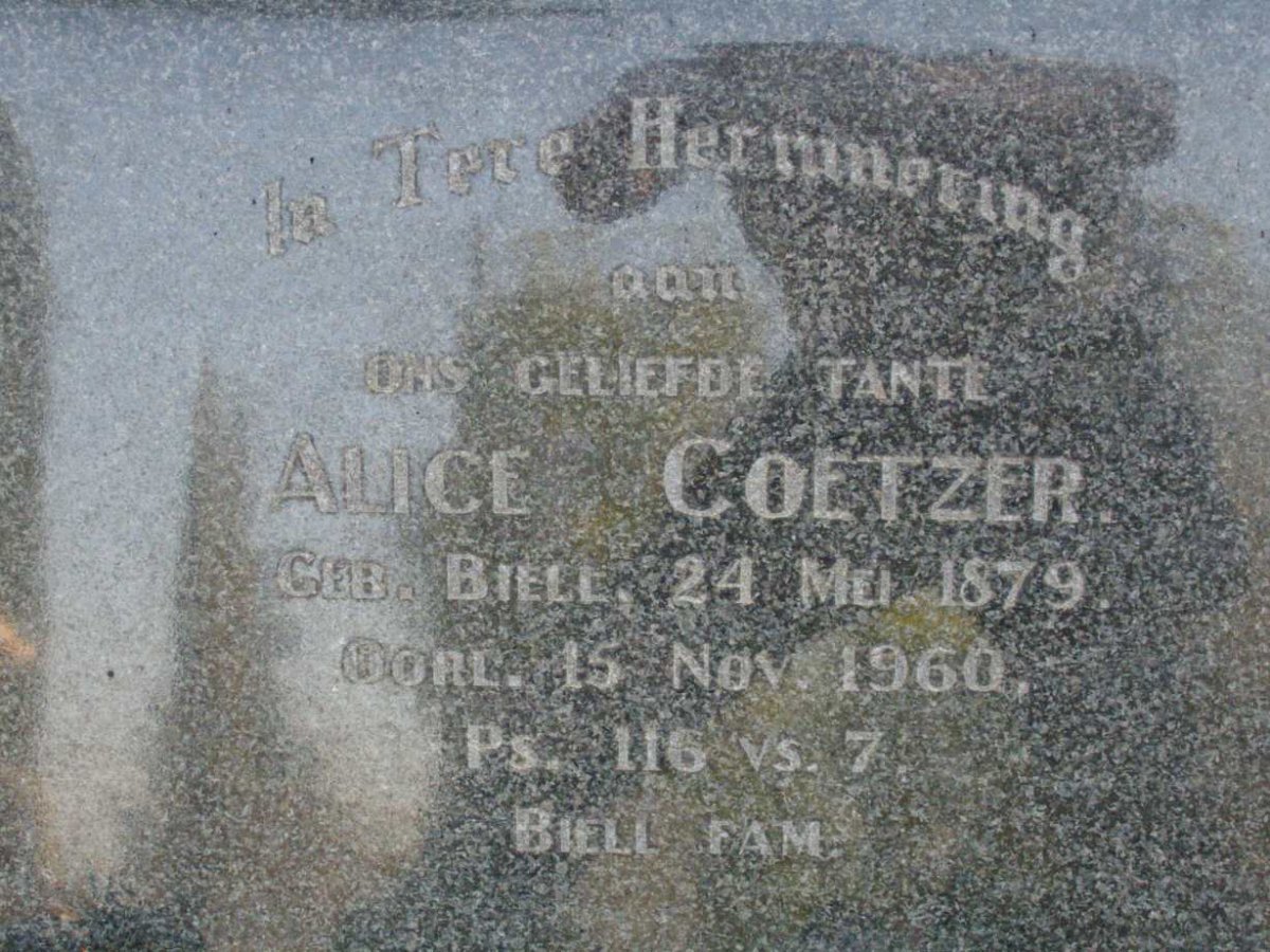 COETZER Alice nee BIELL 1879-1960