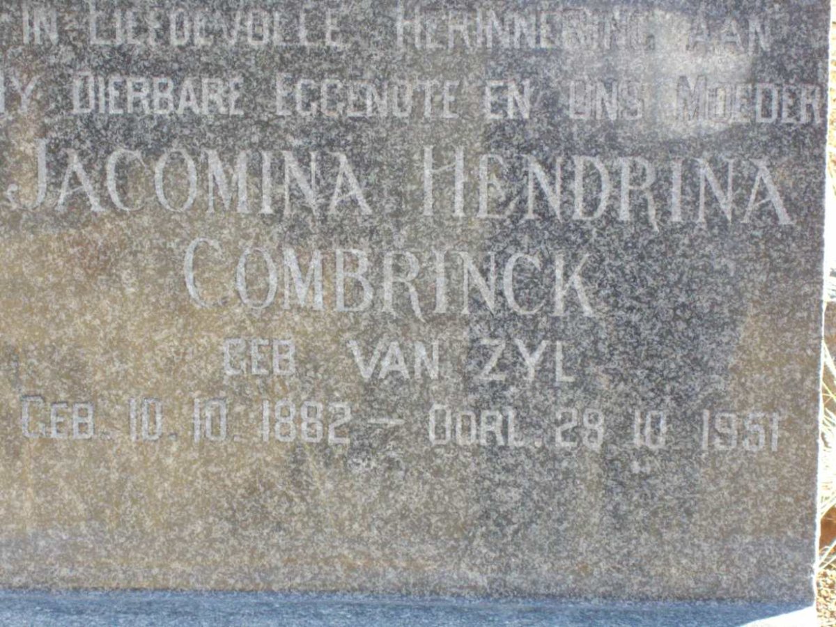 COMBRINCK Jacomina Hendrina nee VAN ZYL 1882-1951