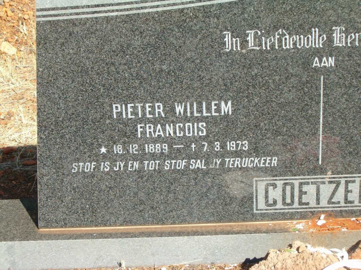 COETZER Pieter Willem Francois 1889-1973