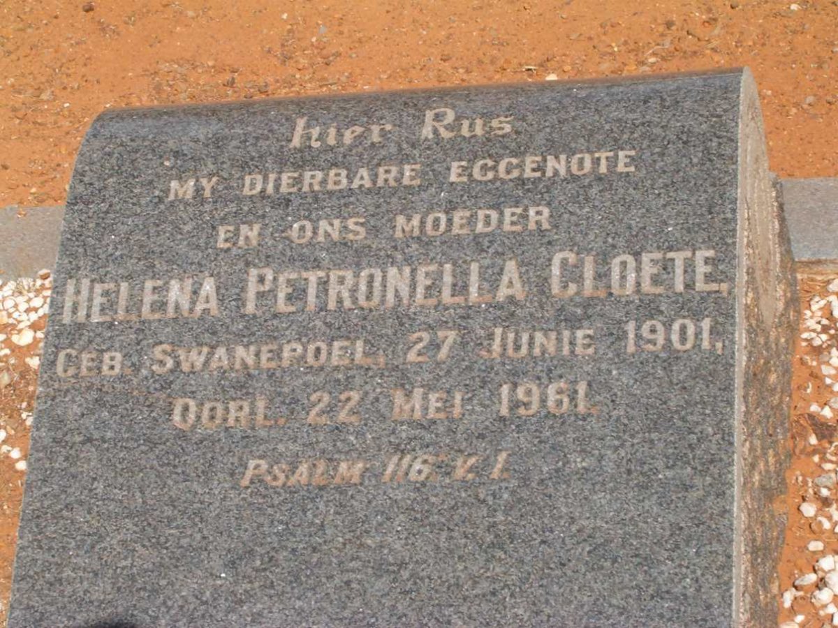 CLOETE Helena Petronella nee SWANEPOEL 1901-1961