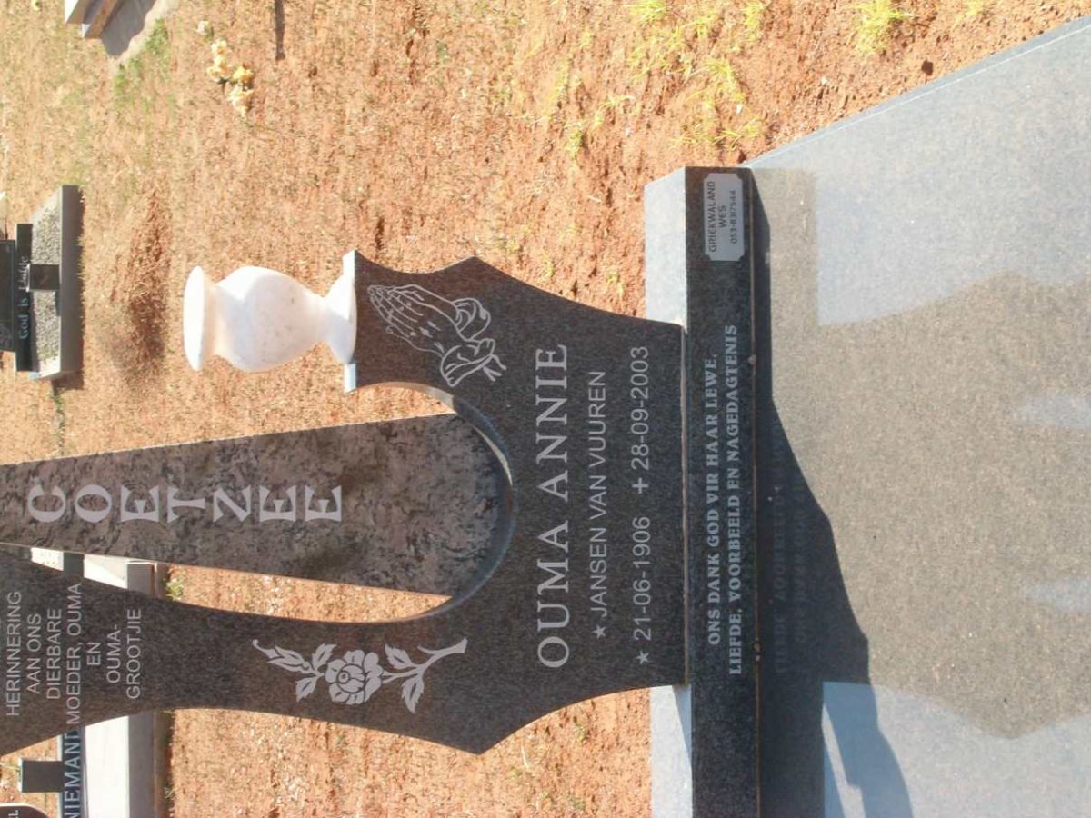 COETZEE Annie nee JANSEN VAN RENSBURG 1906-2003