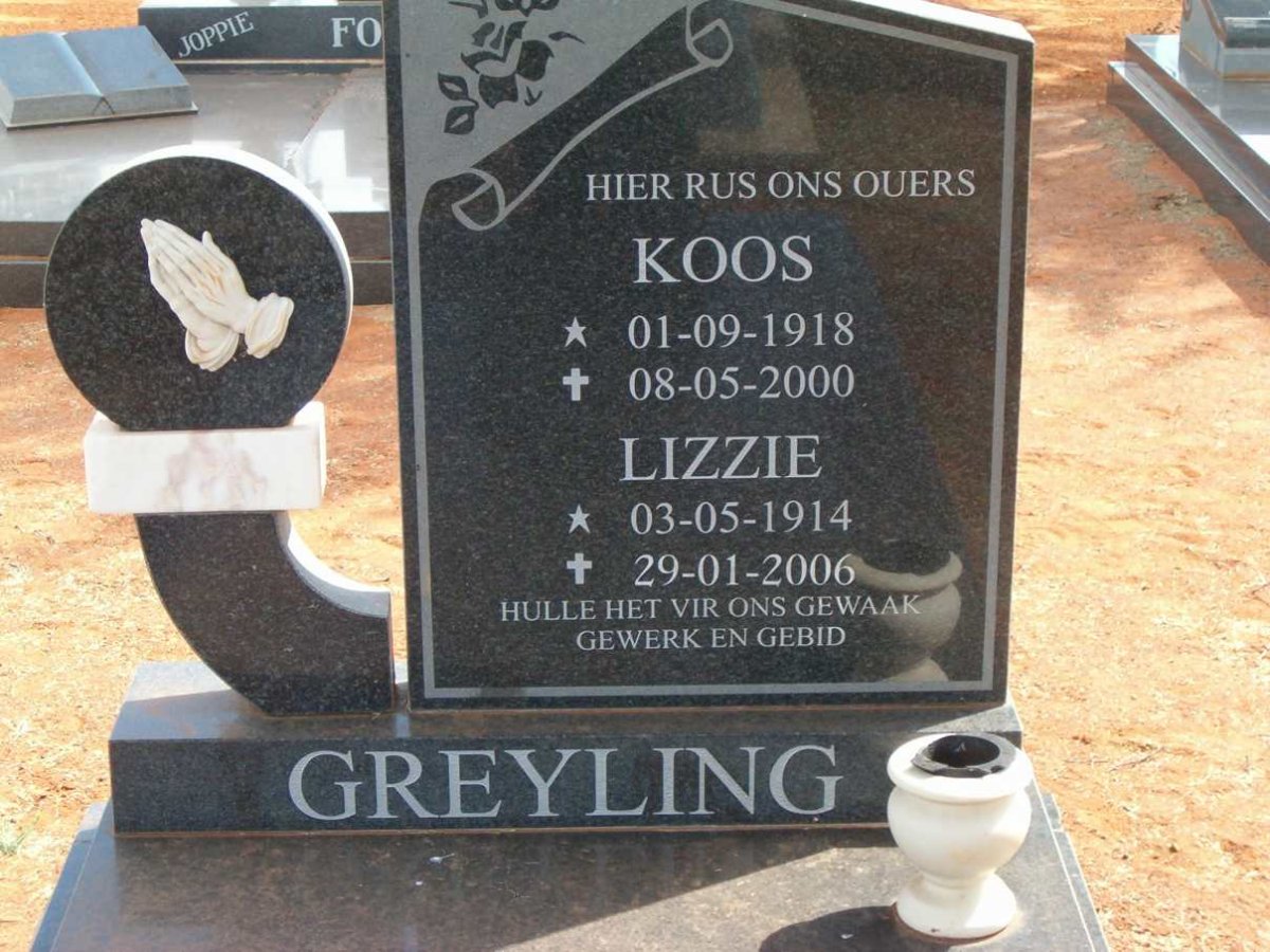 GREYLING Koos 1918-2000 &amp; Lizzie 1914-2006