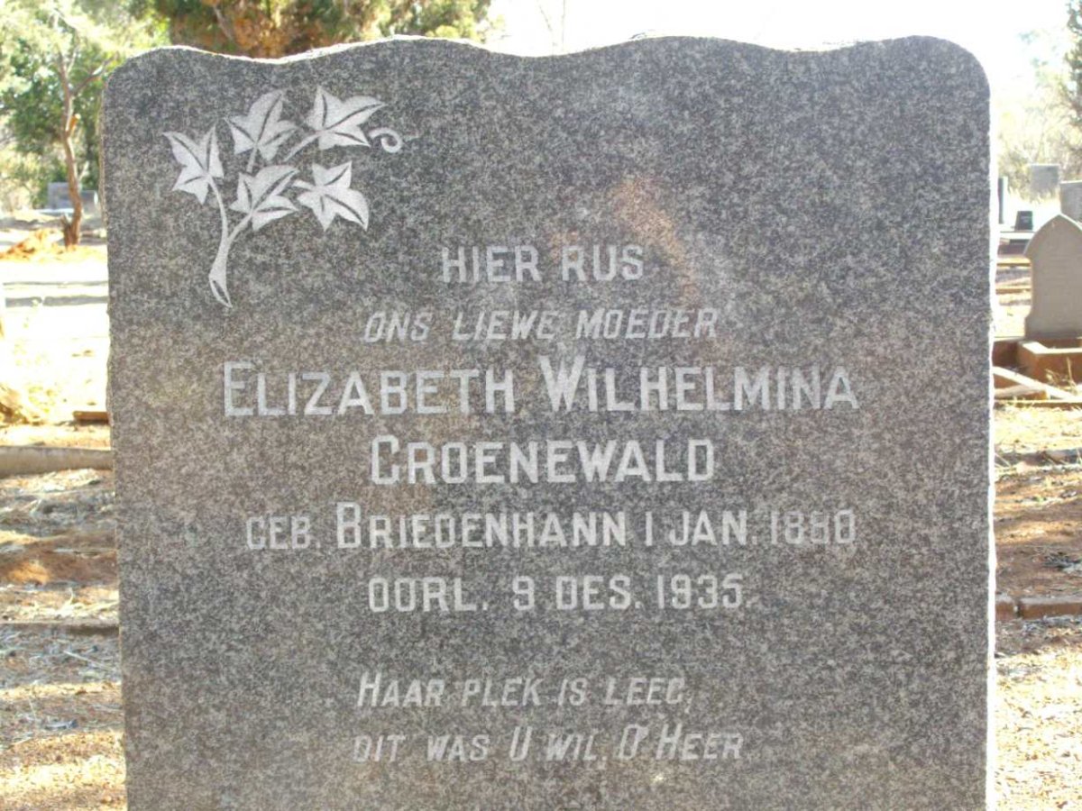 GROENEWALD Elizabeth Wilhelmina nee BRIEDENHANN 1880-1935