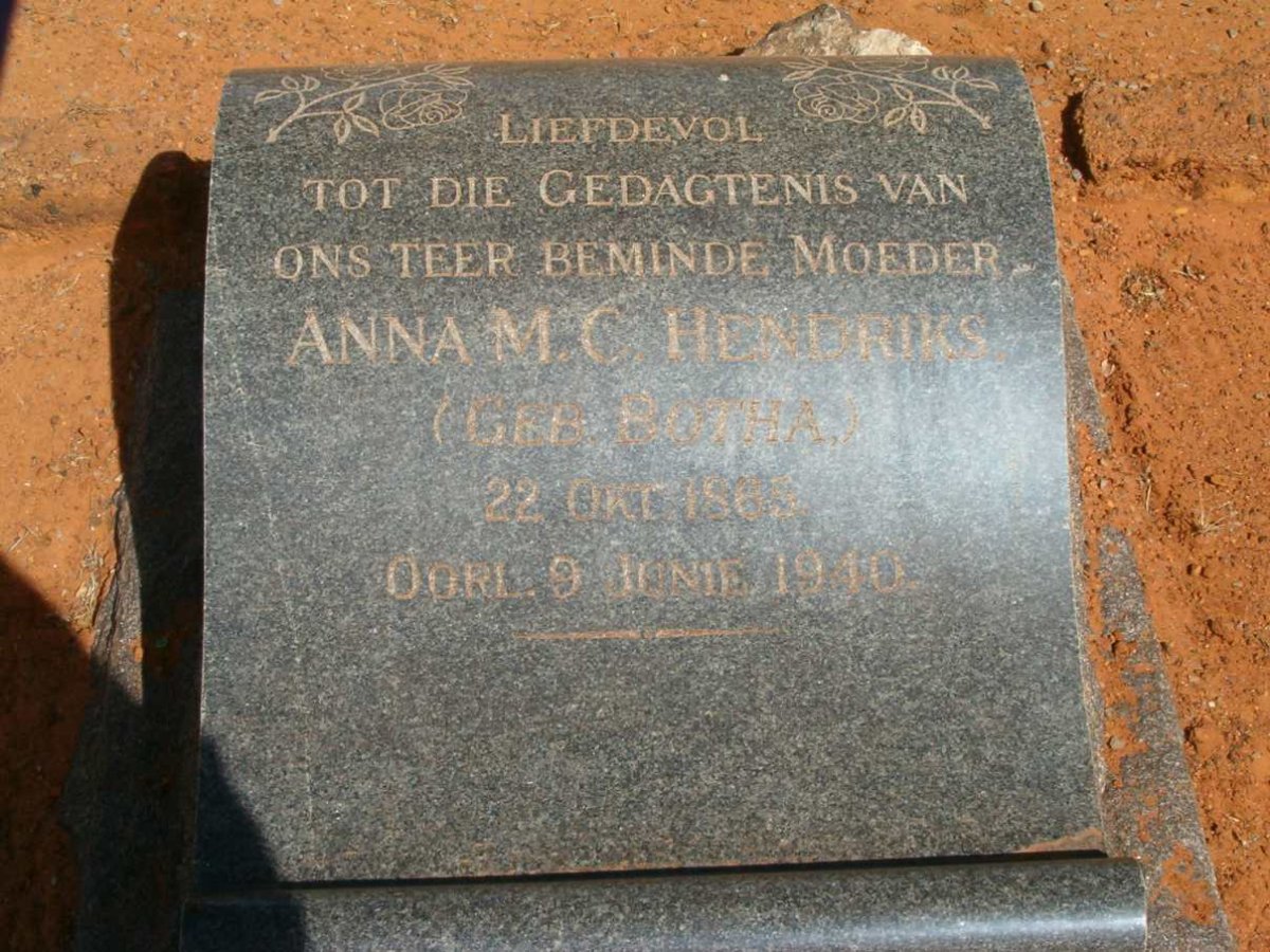 HENDRIKS Anna M.C. nee BOTHA 1865-1910