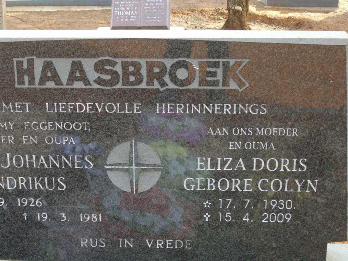 HAASBROEK Eliza Doris nee COLYN 1930-2009