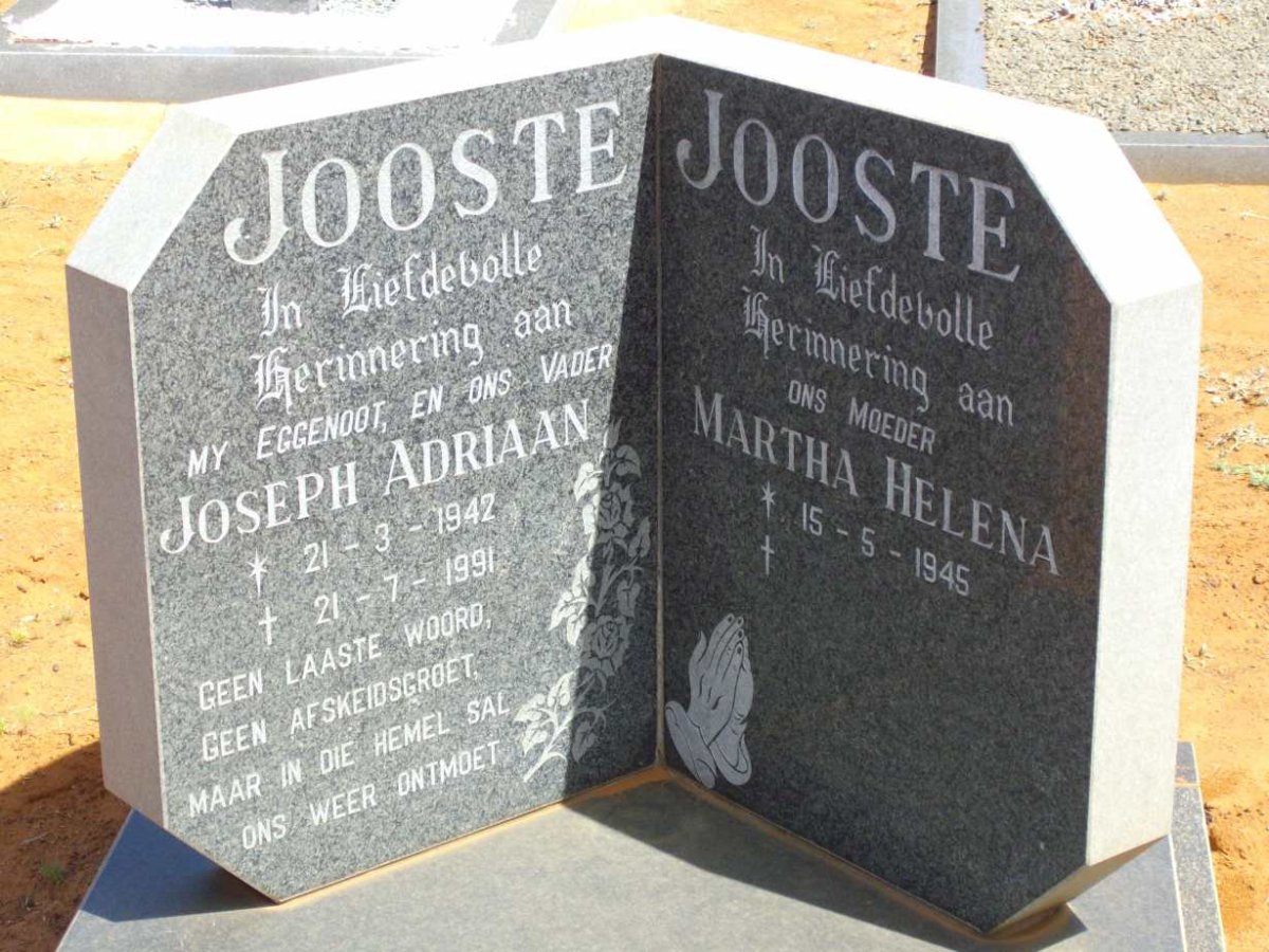 JOOSTE Joseph Adriaan 1942-1991 &amp; Martha Helena 1945-