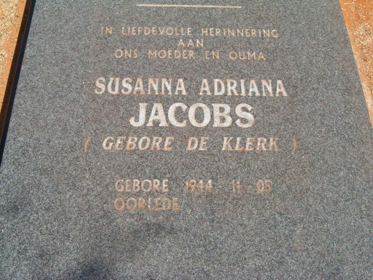 JACOBS Susanna Adriana nee DE KLERK 1944-