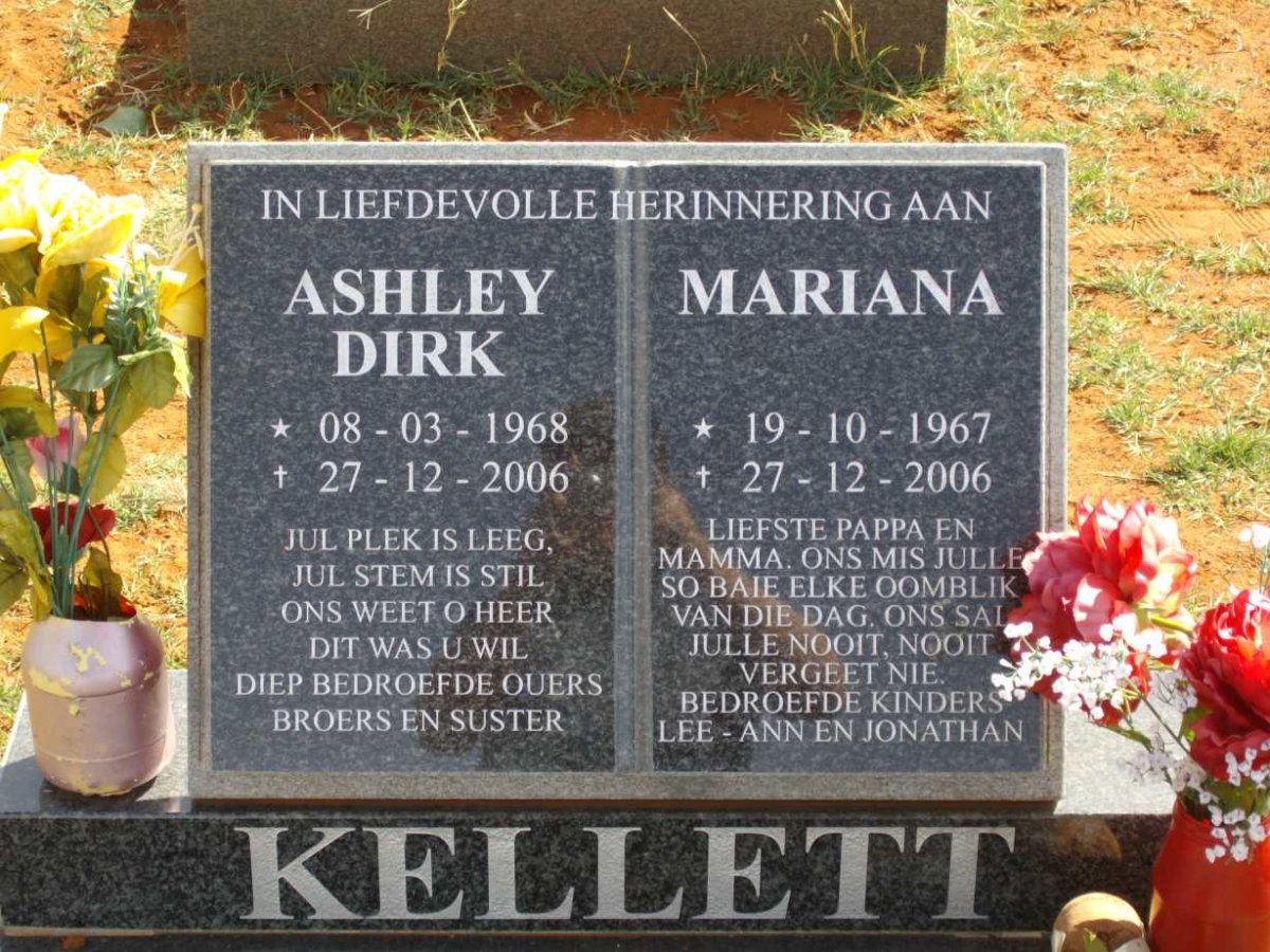 KELLETT Ashley Dirk 1968-2006 &amp; Mariana 1967-2006