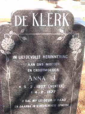 KLERK Anna J., de nee VENTER 1907-1977