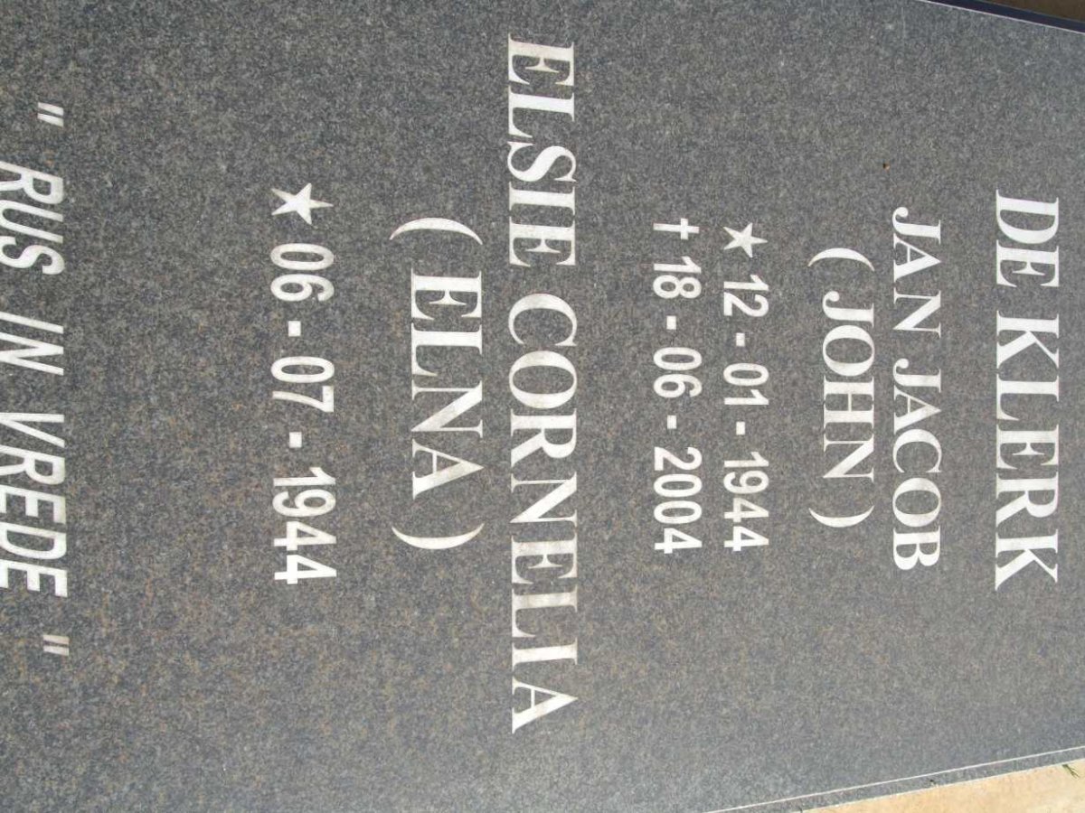 KLERK Jan Jacob, de 1944-2004 &amp; Elsie Cornelia 1944-