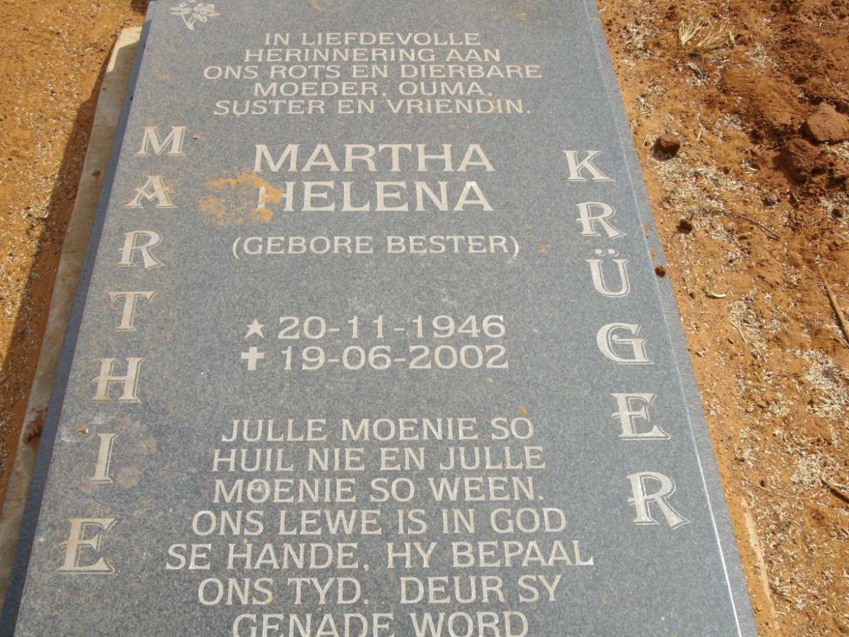 KRUGER Martha Helena nee BESTER 1946-2002