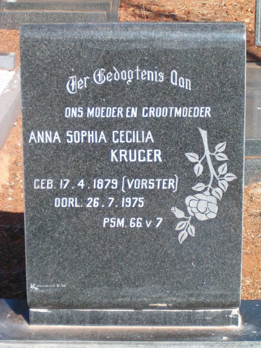 KRUGER Anna Sophia Cecilia nee VORSTER 1879-1975