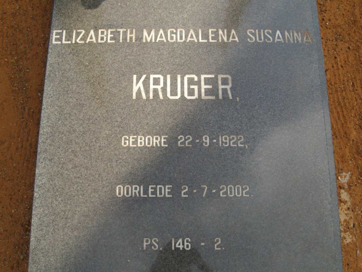 KRUGER Elizabeth Magdalena Susanna 1922-2002