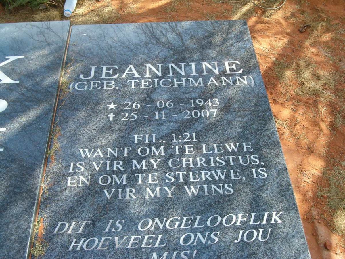 KRUGER Jeannine nee TEICHMANN 1943-2007
