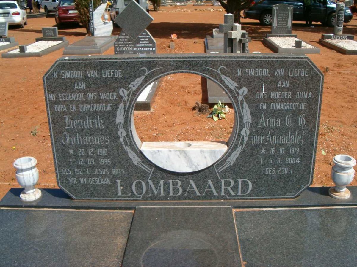 LOMBAARD Hendrik Johannes 1910-1995 &amp; Anna C.G. ANNADALE 1919-2004