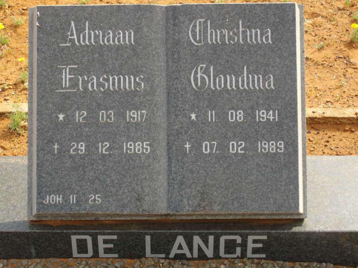 LANGE Adriaan Erasmus, de 1917-1985 &amp; Christina Gloudina 1941-1989