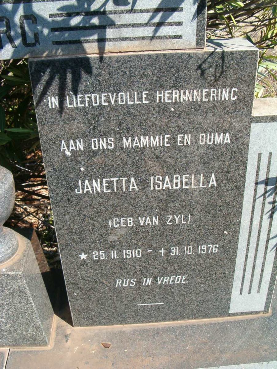 LIEBENBERG Janetta Isabella nee VAN ZYL 1910-1976
