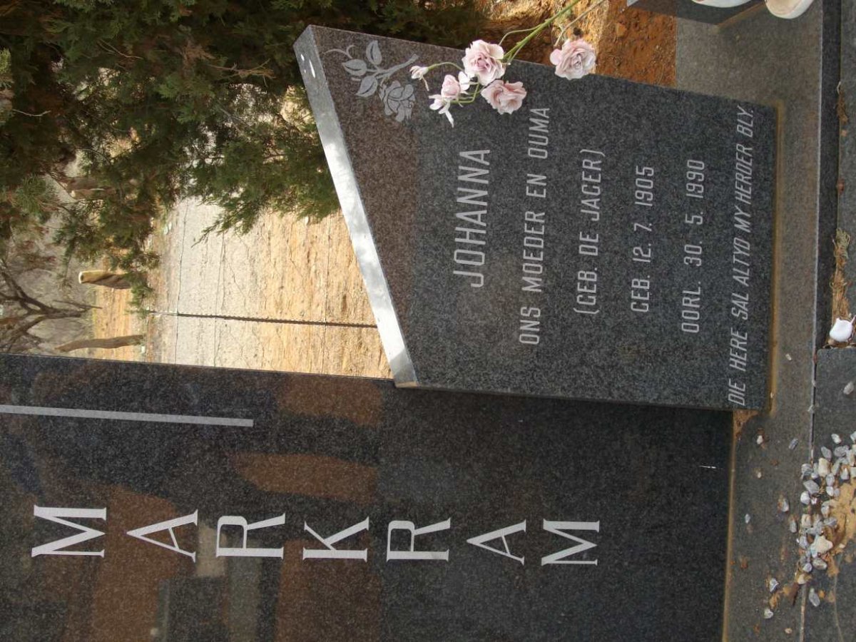 MARKRAM Johanna nee DE JAGER 1905-1990