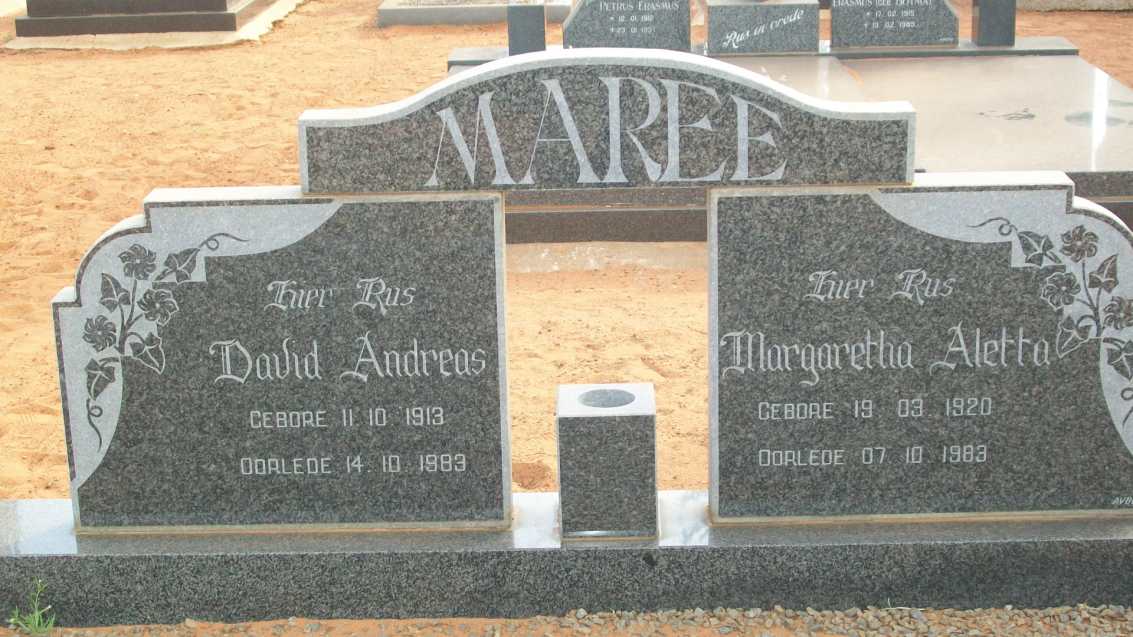 MAREE David Andreas 1913-1983 &amp; Margaretha Aletta 1920-1983