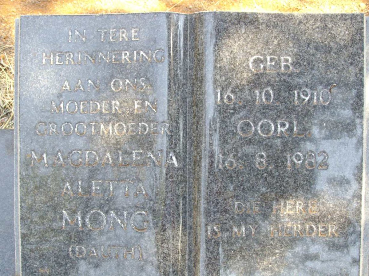 MONG Magdalena Aletta nee DAUTH 1910-1982