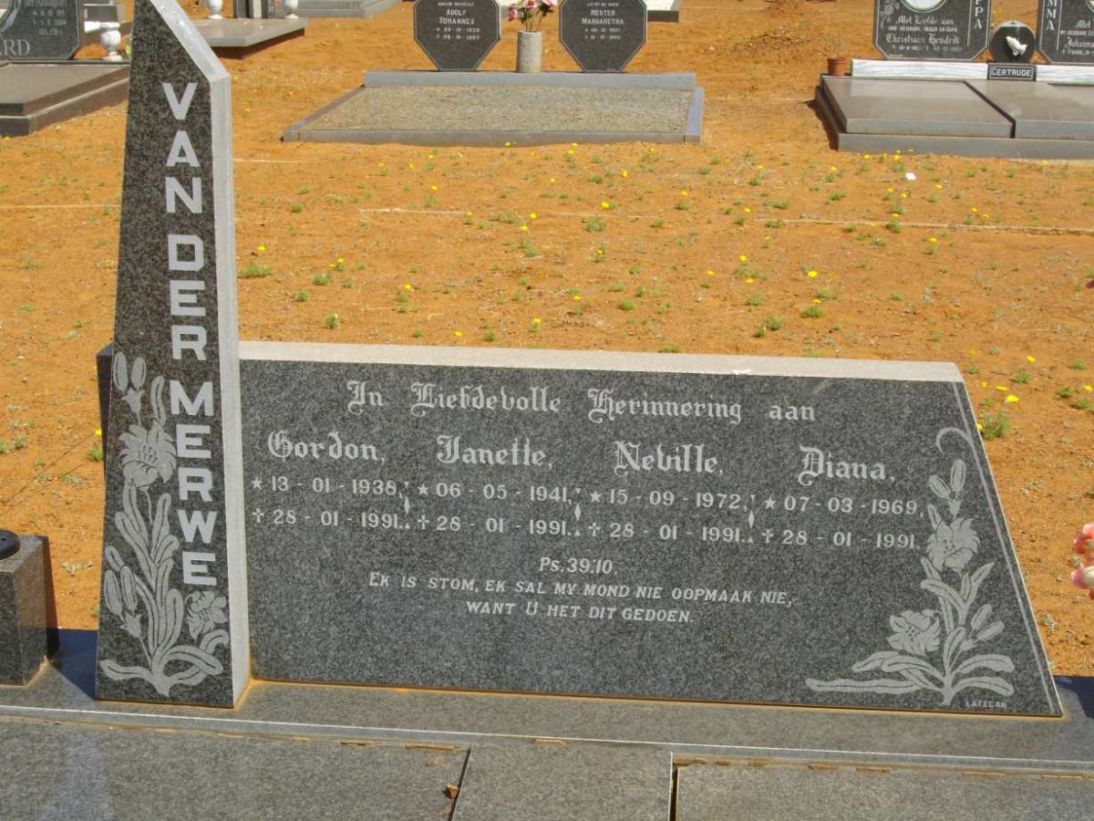 MERWE Gordon, van der 1938-1991 &amp; Janette 1941-1991 :: VAN DER MERWE Diana 1969-1991 :: VAN DER MERWE Neville 1972-1991