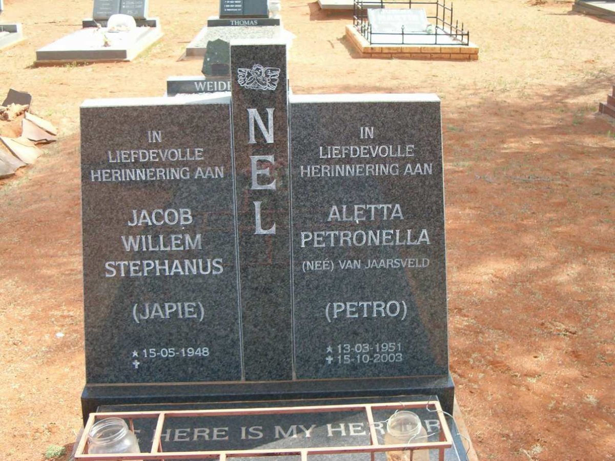 NEL Jacob Willem Stephanus 1948- &amp; Aletta Petronella VAN JAARSVELD 1951-2003