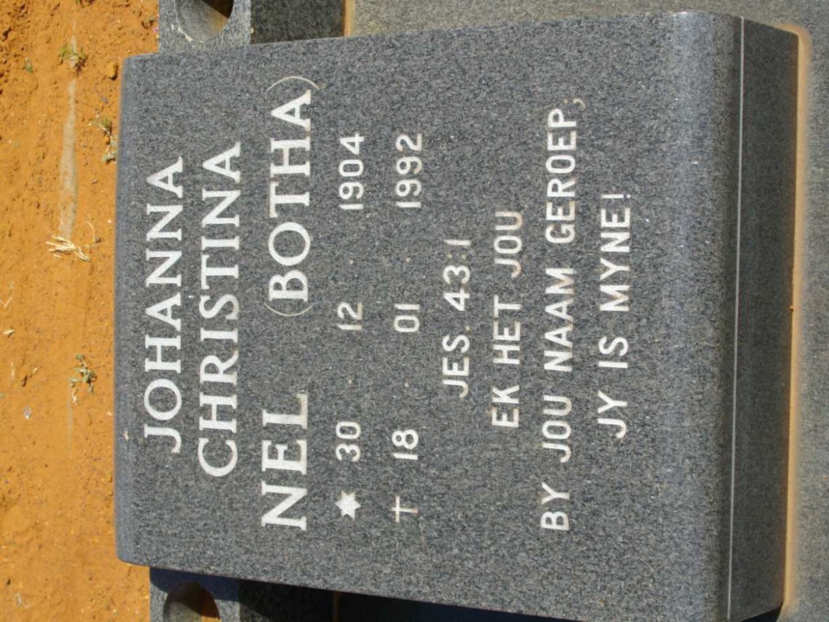 NEL Johanna Christina nee BOTHA 1904-1992