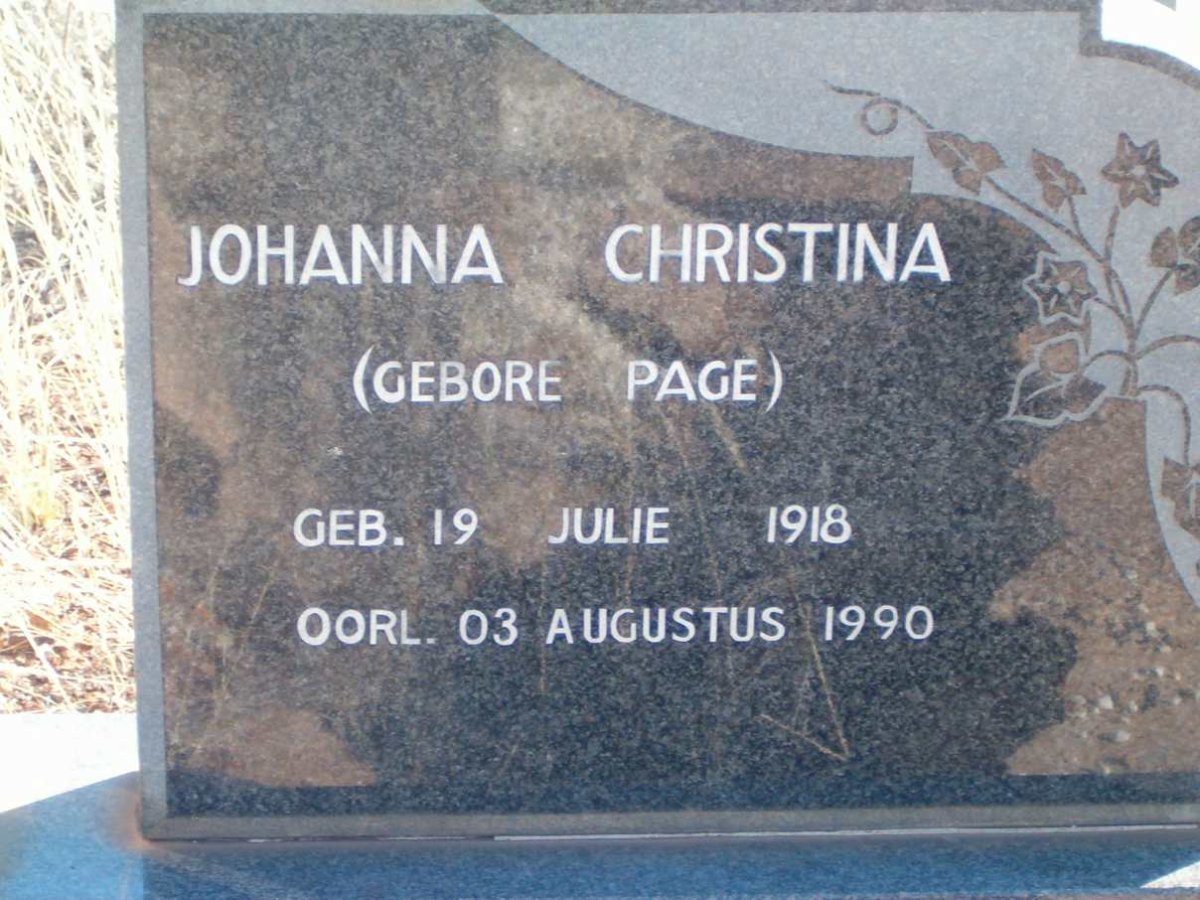OOSTHUIZEN Johanna Christina nee PAGE 1918-1990