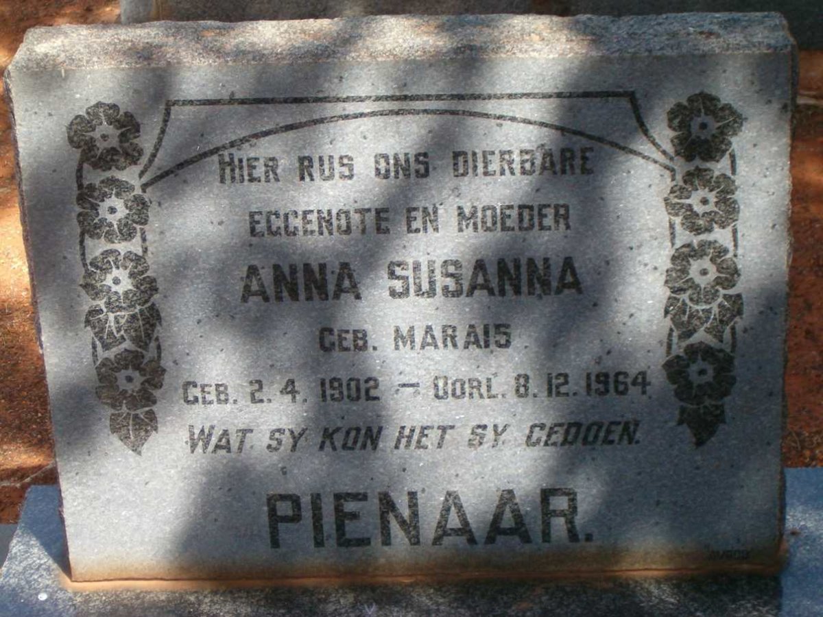 PIENAAR Anna Susanna nee MARAIS 1902-1964