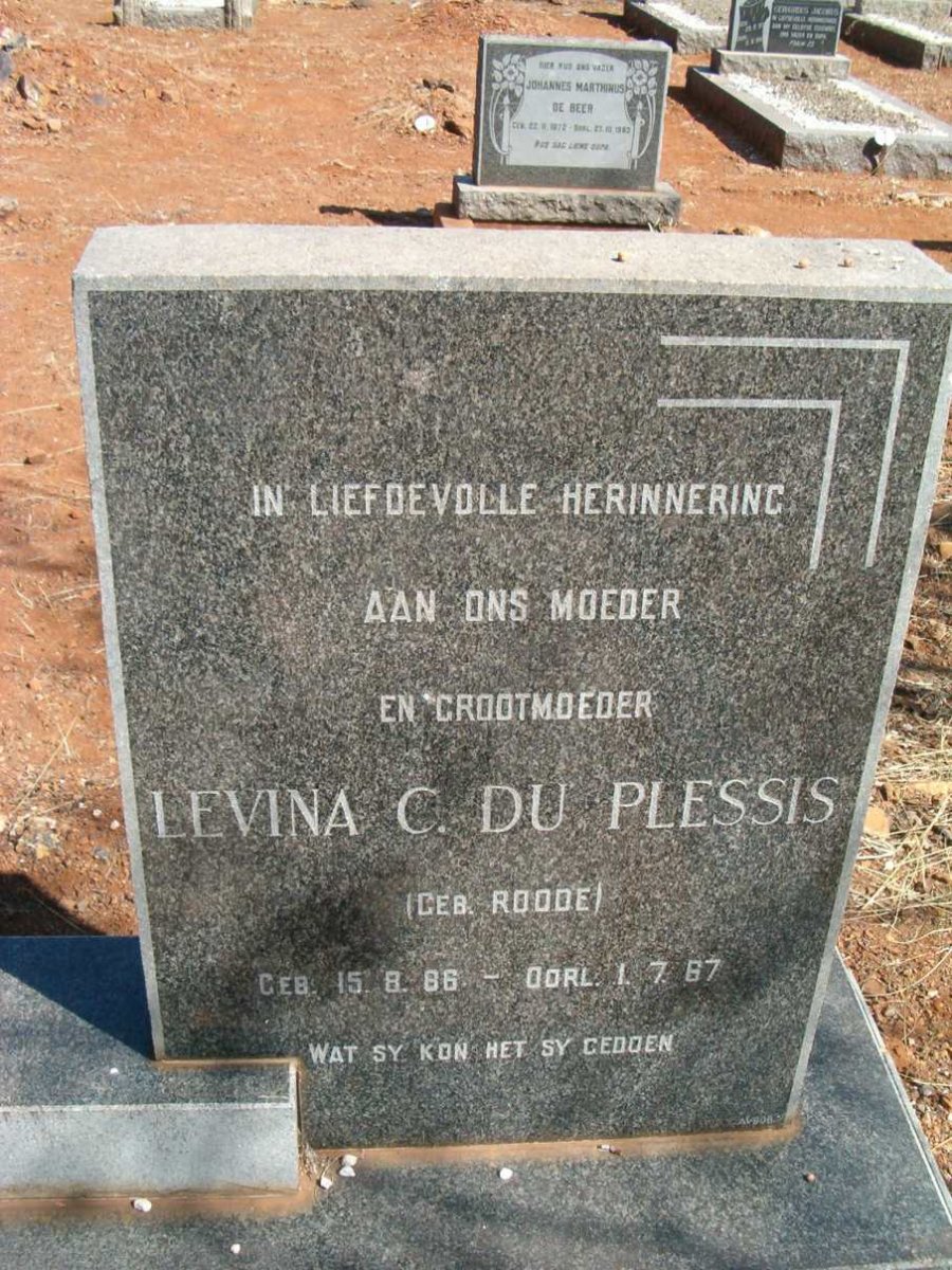 PLESSIS Levina C., du nee ROODE 1886-1967
