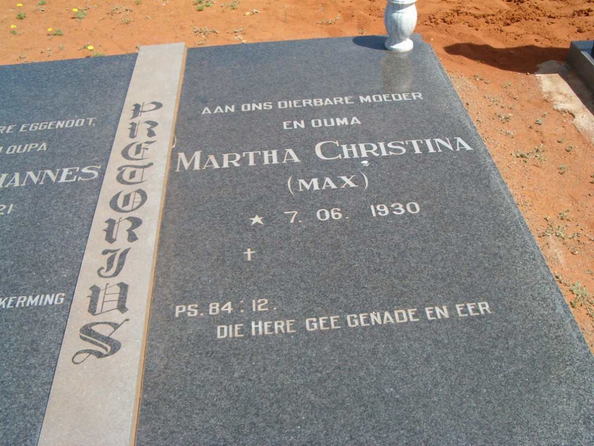 PRETORIUS Johannes Petrus 1932-2002 &amp; Martha Christina 1930-