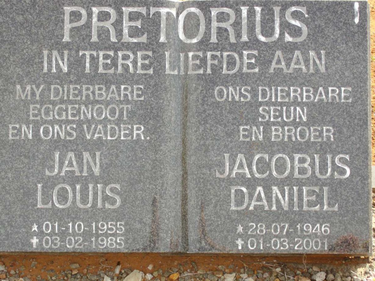 PRETORIUS Jan Louis 1955-1985 :: PRETORIUS Jacobus Daniel 1946-2001