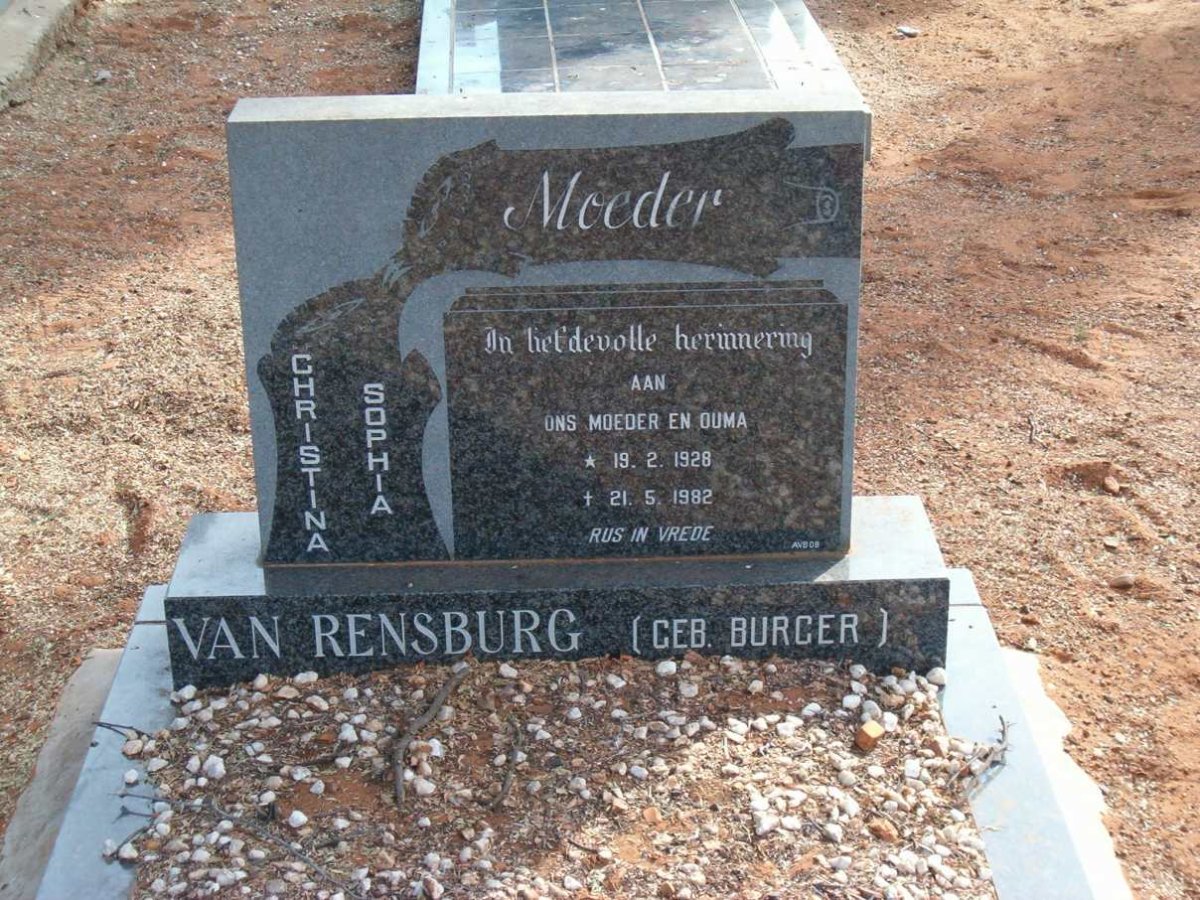 RENSBURG Christina Sophia, van nee BURGER 1928-1982