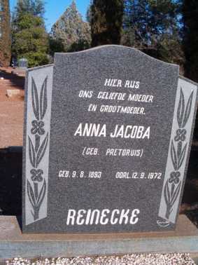 REINECKE Anna Jacoba nee PRETORIUS 1893-1972