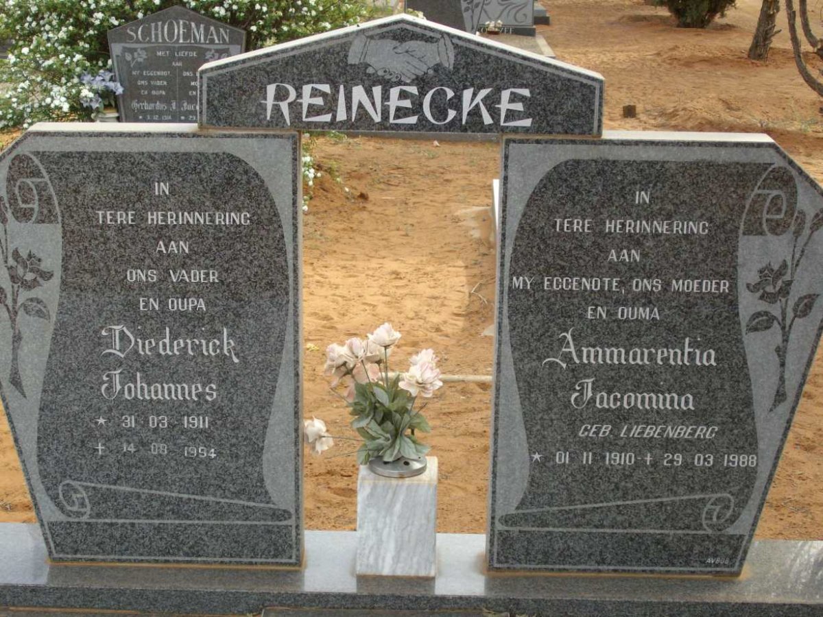 REINECKE Diederick Johannes 1911-1994 &amp; Ammarentia Jacomina LIEBENBERG 1910-1988