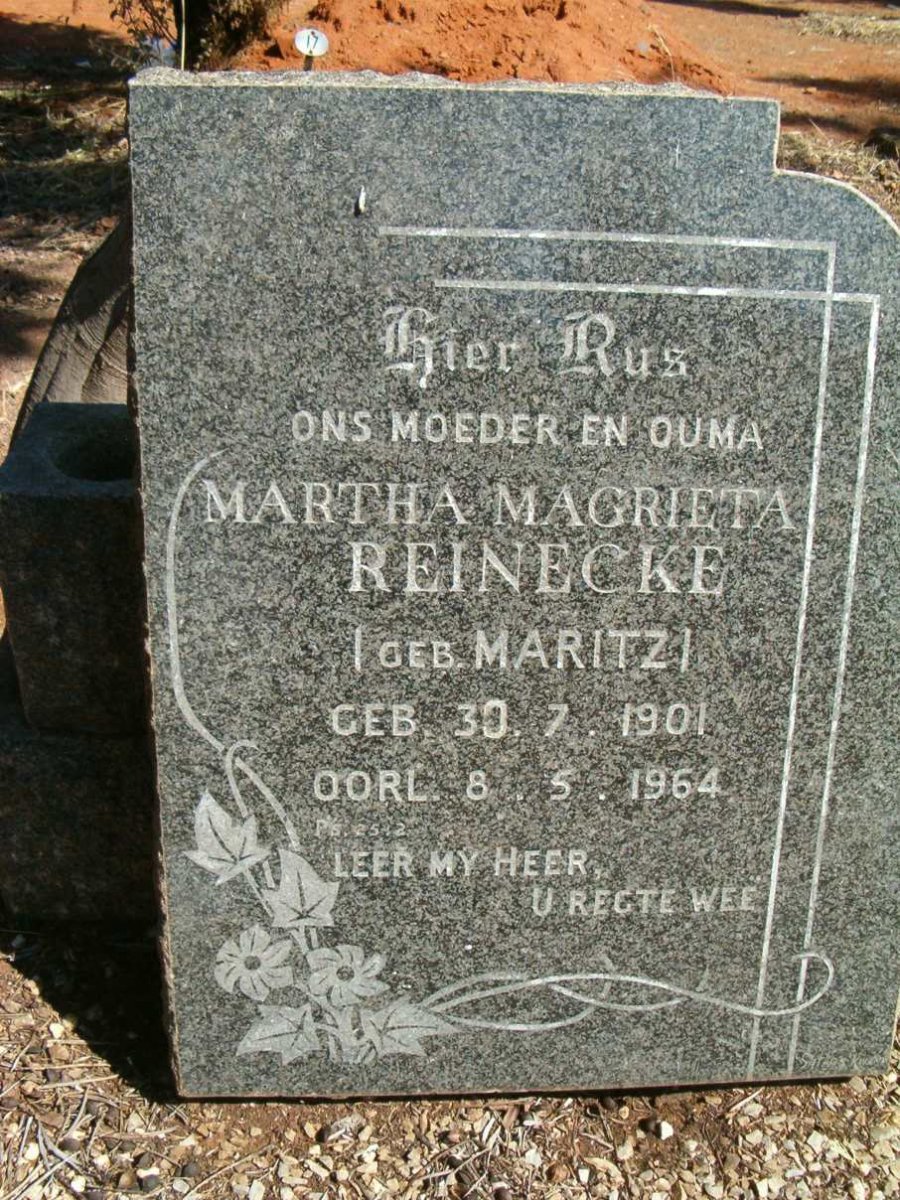 REINECKE Martha Magrieta nee MARITZ 1901-1964