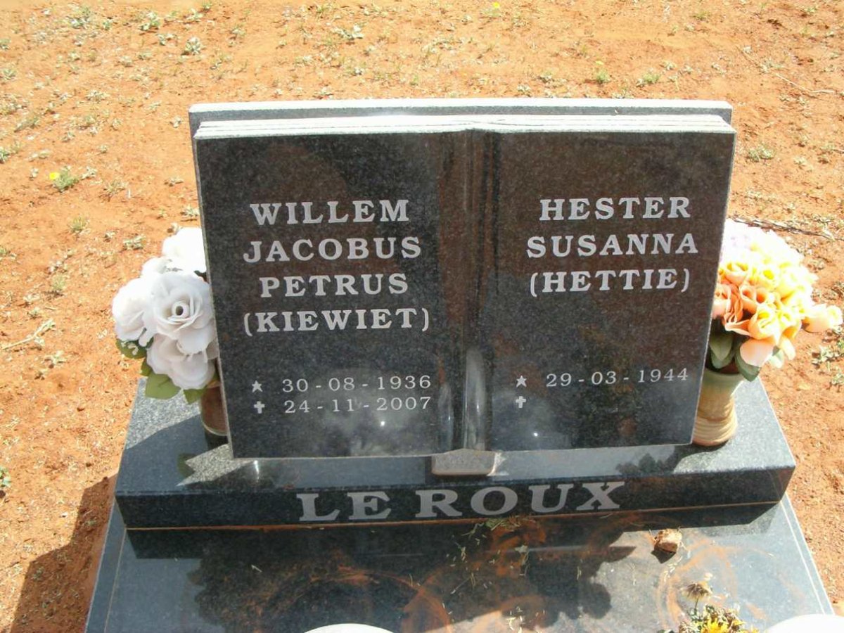 ROUX Willem Jacobus Petrus, le 1936-2007 &amp; Hester Susanna 1944-