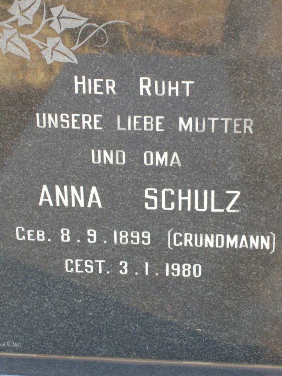 SCHULZ Anna nee GRUNDMANN 1899-1980